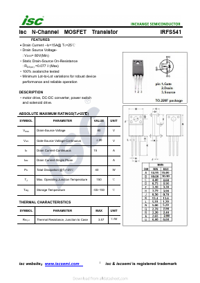 IRFS541 Datasheet PDF Inchange Semiconductor