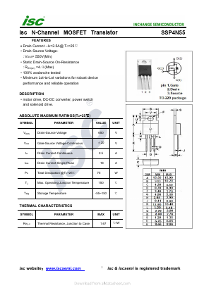 SSP4N55 Datasheet PDF Inchange Semiconductor