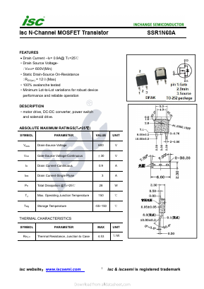 SSR1N60A Datasheet PDF Inchange Semiconductor