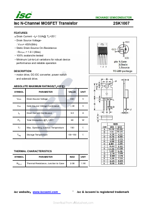K1007 Datasheet PDF Inchange Semiconductor