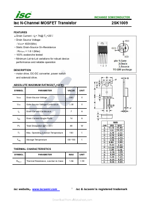 K1009 Datasheet PDF Inchange Semiconductor