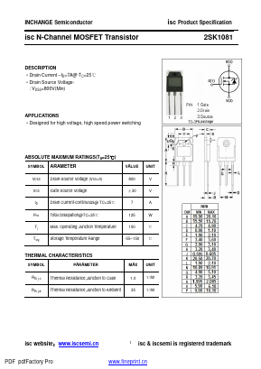 K1081 Datasheet PDF Inchange Semiconductor