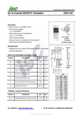 2SK1160 Datasheet PDF Inchange Semiconductor