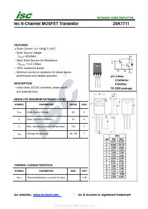 K1711 Datasheet PDF Inchange Semiconductor