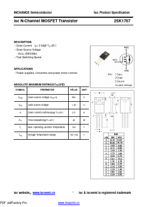 2SK1767 Datasheet PDF Inchange Semiconductor