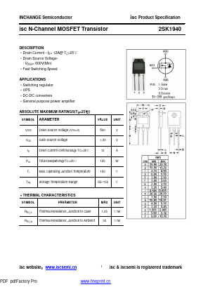 K1940 Datasheet PDF Inchange Semiconductor