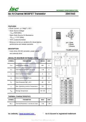 2SK1943 Datasheet PDF Inchange Semiconductor