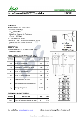 K1611 Datasheet PDF Inchange Semiconductor