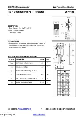 2SK1638 Datasheet PDF Inchange Semiconductor