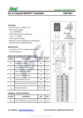 2SK1681 Datasheet PDF Inchange Semiconductor