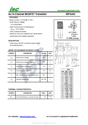 IRFS452 Datasheet PDF Inchange Semiconductor