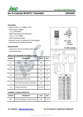 K2605 Datasheet PDF Inchange Semiconductor