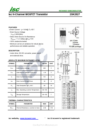 2SK2827 Datasheet PDF Inchange Semiconductor