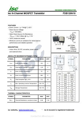 FDB120N10 Datasheet PDF Inchange Semiconductor