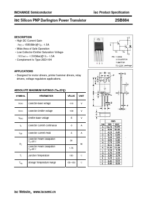 2SB884 Datasheet PDF Inchange Semiconductor