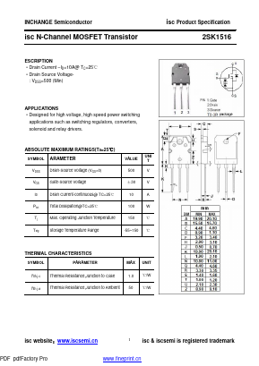 K1516 Datasheet PDF Inchange Semiconductor