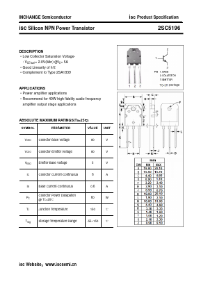 2SC5196 Datasheet PDF Inchange Semiconductor
