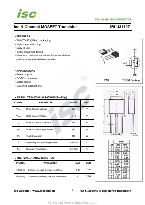IRLU3110Z Datasheet PDF Inchange Semiconductor