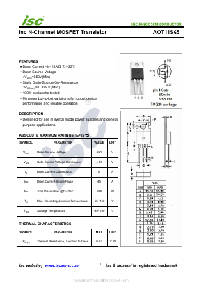 AOT11S65 Datasheet PDF Inchange Semiconductor