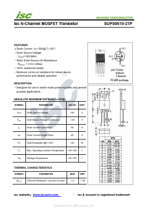 SUP50N10-21P Datasheet PDF Inchange Semiconductor