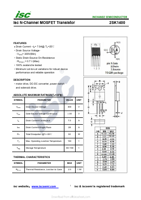 K1400 Datasheet PDF Inchange Semiconductor