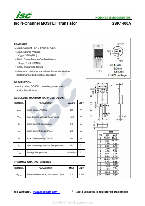 K1400A Datasheet PDF Inchange Semiconductor