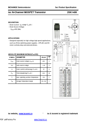 2SK1408 Datasheet PDF Inchange Semiconductor