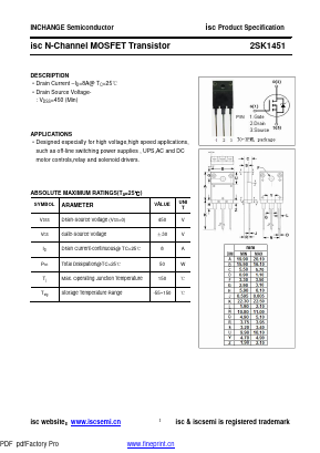 2SK1451 Datasheet PDF Inchange Semiconductor
