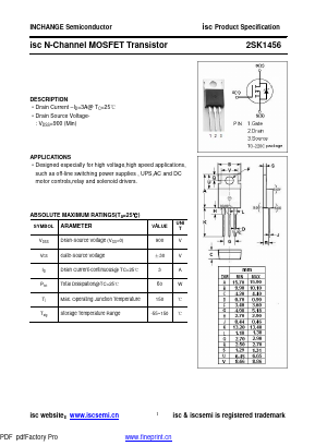 2SK1456 Datasheet PDF Inchange Semiconductor