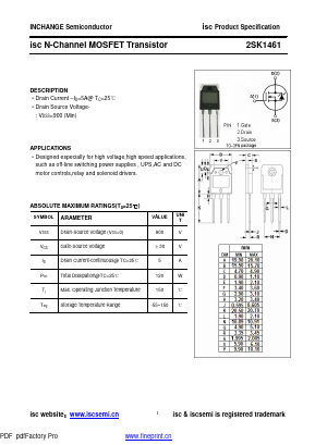 K1461 Datasheet PDF Inchange Semiconductor