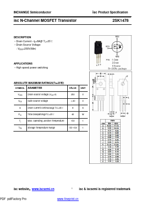 2SK1478 Datasheet PDF Inchange Semiconductor
