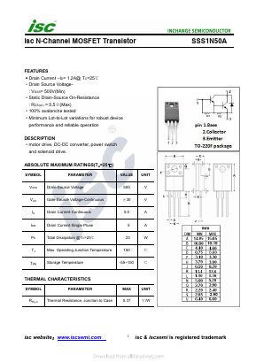 SSS1N50A Datasheet PDF Inchange Semiconductor