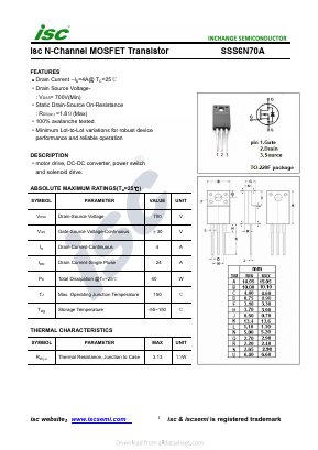 SSS6N70A Datasheet PDF Inchange Semiconductor