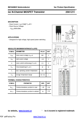 K1211 Datasheet PDF Inchange Semiconductor