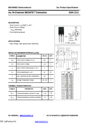 2SK1212 Datasheet PDF Inchange Semiconductor