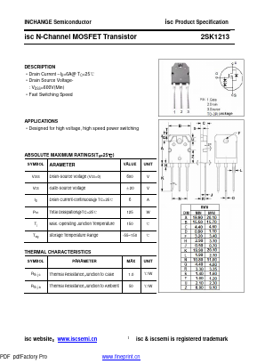 2SK1213 Datasheet PDF Inchange Semiconductor