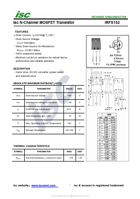 IRFS152 Datasheet PDF Inchange Semiconductor