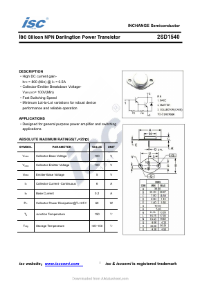 2SD1540 Datasheet PDF Inchange Semiconductor