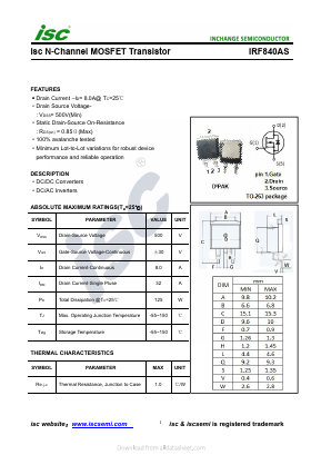 IRF840AS Datasheet PDF Inchange Semiconductor