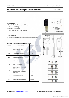 2SD2102 Datasheet PDF Inchange Semiconductor