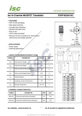 FDPF4D5N10C Datasheet PDF Inchange Semiconductor