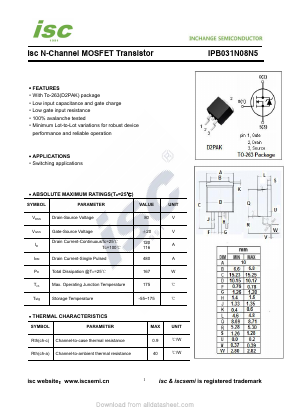 IPB031N08N5 Datasheet PDF Inchange Semiconductor