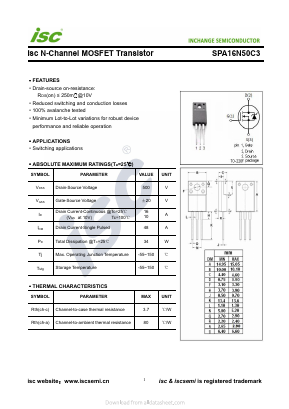 SPA16N50C3 Datasheet PDF Inchange Semiconductor