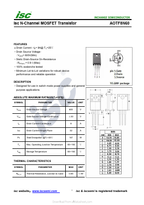 AOTF8N60 Datasheet PDF Inchange Semiconductor