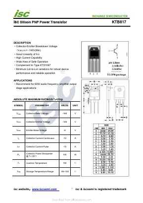 KTB817 Datasheet PDF Inchange Semiconductor