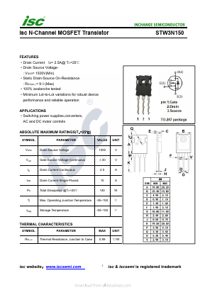 STW3N150 Datasheet PDF Inchange Semiconductor