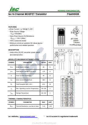 FQA90N08 Datasheet PDF Inchange Semiconductor