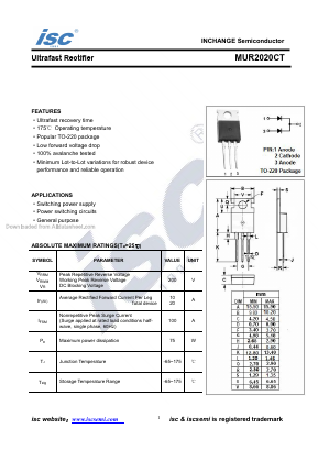 MUR2020CT Datasheet PDF Inchange Semiconductor