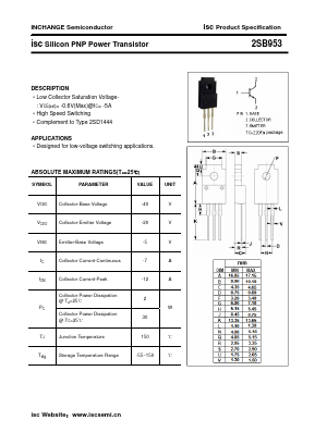 2SB953 Datasheet PDF Inchange Semiconductor