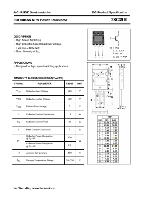 2SC3910 Datasheet PDF Inchange Semiconductor
